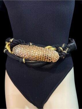Vintage Carolyn Tanner Woven Belt with Large Statement Metal Accent